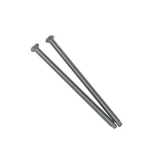 Zwei chromfarbene Linsensenkschrauben, die für die Verwendung in Kludi-Produkten geeignet sind, mit schlanker Form und flachem Kopf.
